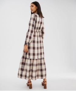 Robe chemise longue en viscose à carreaux femme